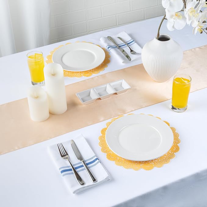 Pastry Tek 12 x 12 Inch Paper Lace Doilies, 100 Disposable Table Doilies - Elegant Lace Finish, Long Lasting, Orange Paper Doily, for Pastries, Cupcakes, Desserts - Restaurantware