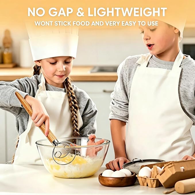 Maxjoy Danish Dough Whisk, Stainless Steel Wooden Handle, Dutch Hand Mixing Tool for Sourdough Pizza Bread Baking