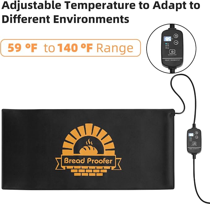 Bread Proofer Warming Mat - Sourdough Warming Mat Sourdough Dough Proofer for Fermenting with Thermostat Control Adjustable Temperature 59°F - 140°F (Oblong)