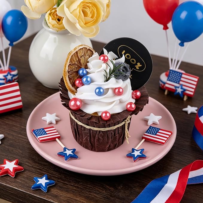 Red White and Blue Pearl Sprinkles for Baking Edible, 4th of July Sprinkles, Patriotic Sprinkles with 4 Sizes Sugar 130g/4.6oz, Cupcake, Ice Cream, Donuts, Macaron Toppings Supplies (2mm, 4mm, 7mm, 1cm)