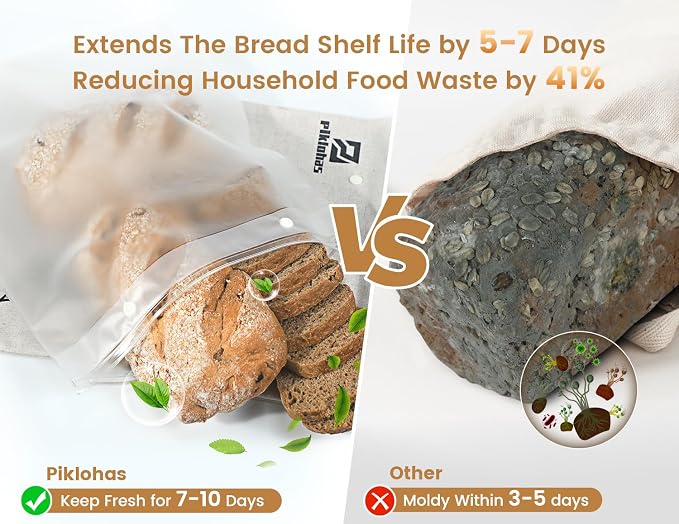 Piklohas Detachable Sourdough Bread Bags, 2 Sets Bread Storage for Homemade Sourdough, Reusable Linen Food Storage with Lining & Triple Lock for Fresh Keeping, BPA Free, Ideal for Baking Gifts