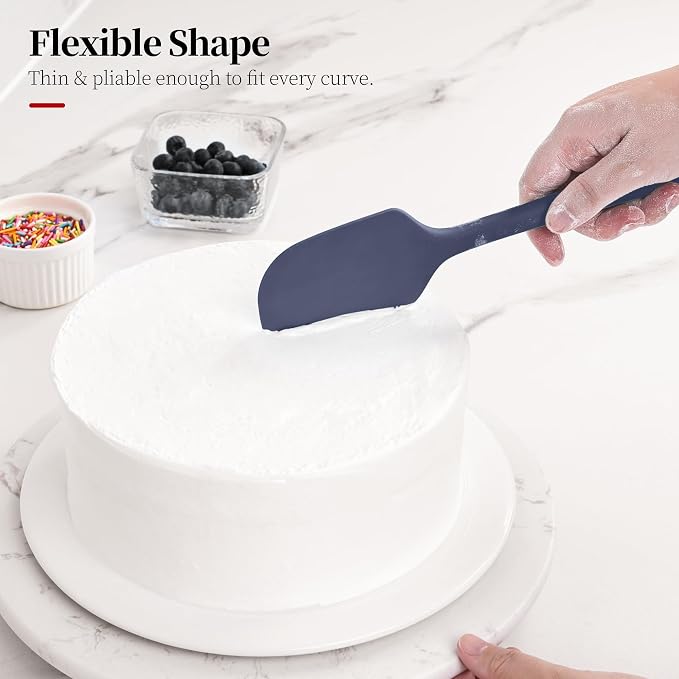 600ºF Heat Resistant Silicone Spatula Spoonula Set of 4, Blue | High Heat Food Safe Kitchen Use Scraper for Cooking Baking Mixing Scraping Stirring Cake Nonstick Cookware Pan Bowl