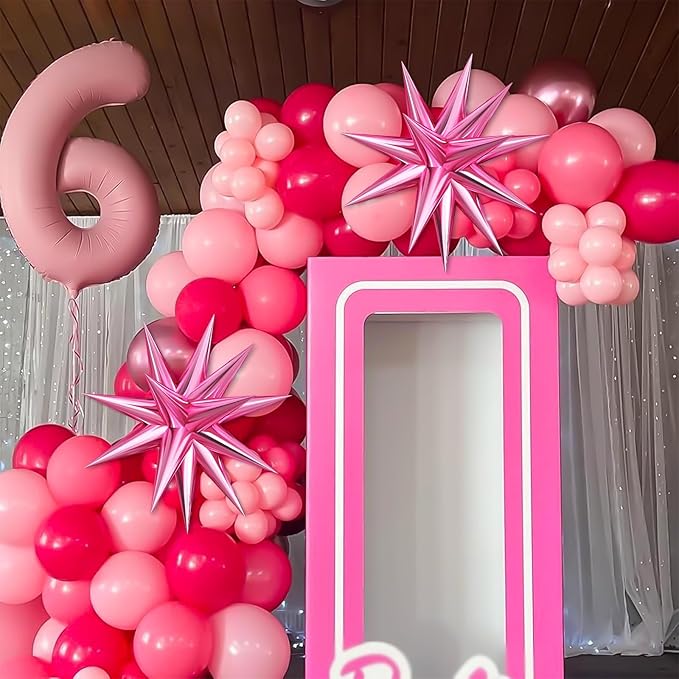 Pink Balloon Garland Arch Kit with Star Foil Balloons, Metallic Pink Matt pink Hot pink Pastel pink Balloons Arch Kit for Girls Women Birthday Wedding Baby Shower Princess Theme Party Decorations