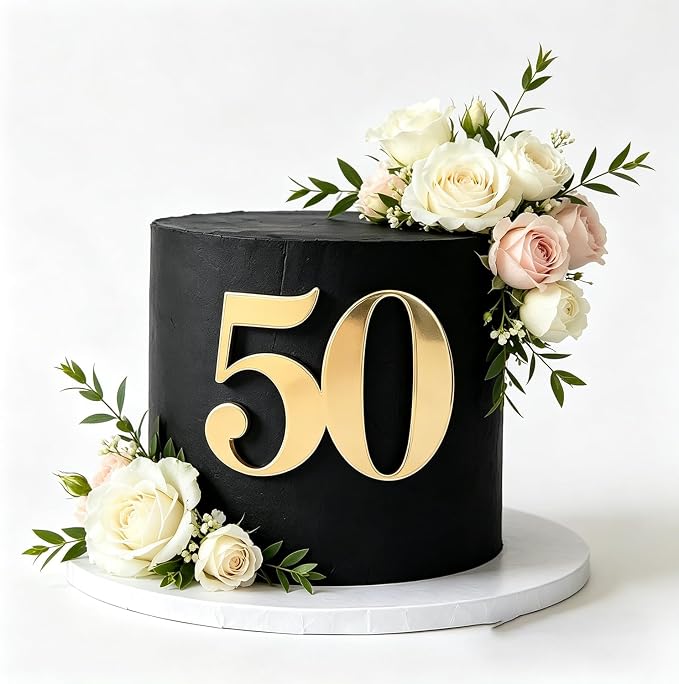 Acrylic Fifty Cake Topper, Gold Number 50 Cake Side Decoration, Happy 50th Birthday Cake Picks Decoration, Hello 50, 50th Anniversary Party Cake Charm Decor Supplies