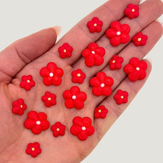 Royal Icing Blossoms | Icing Flowers | Mini Edible | Edible Roses | White Blossoms | Icing Shapes | Sprinkle Mix | Cake Sprinkles | Wedding Flowers | Bulk Sprinkles | by Simply Sucré (162 Flowers, Red Blossoms)
