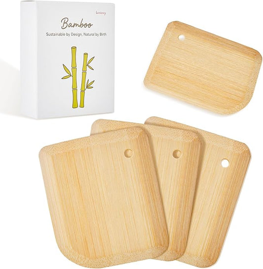 Bamboo Pan Scraper, Pot Scraper, Food Scraper, Kitchen Scraper Tools for Cast Iron Skillets, Cookware, Dishes, Pans and Pots (4 Pcs)