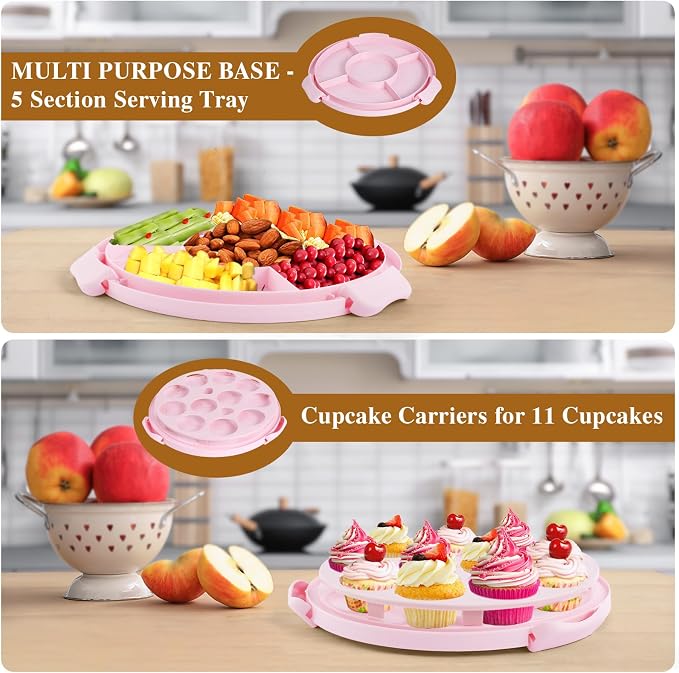 Cake Container - Cake Holder for 10 in Cake with 2 Handles Cupcake Carrier | Cake Carrier with Lid and Handle, BPA-Free Plastic Cover Two Sided Base for Transport Pies Nuts Fruit Perfect Gifts