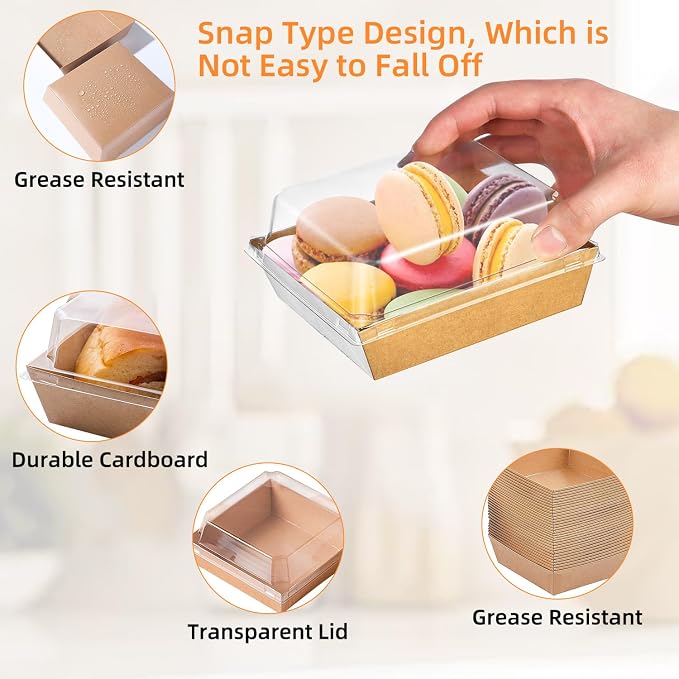 Charcuterie Boxes with Clear Lids, 5.32 x 4.92 x 2.36 Inch Dessert Boxes, Square Disposable Paper Bakery Boxes to Go Food Containers for Desserts, Sandwich, Cookie, Sushi