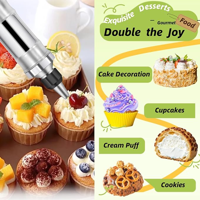 Dessert Decorating Syringe Set, Cake Filling Injector & Frosting Piping Kit | All-in-One Stainless Steel Icing Piping Kit for Cake & Cupcake Decorating. Beginner-Friendly, Leak-Proof & Easy to Clean.