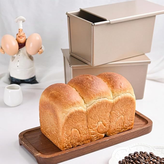 Commercial Pullman Loaf Pan with Lid, 1Lb Dough Capacity Non-stick Rectangle Flat Toast Box for Oven Baking 8.3" x 4.8" x 4.3"(Champagne Gold)