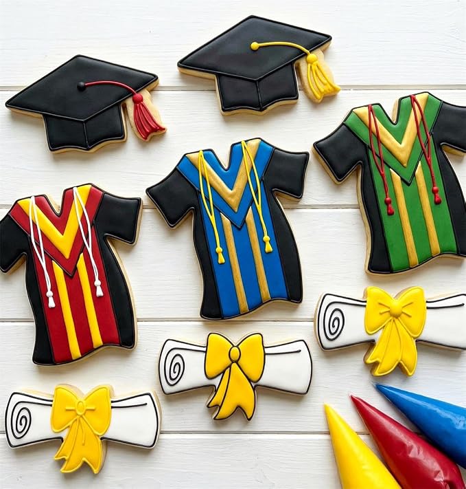 Graduation Cookie Cutters Set of 7, Stainless Steel, Cap Gown Diploma Graduate Star Shapes, for Graduation Celebration Party