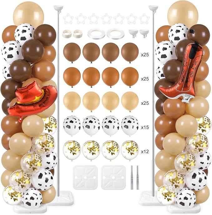 Skylety 2 Sets Western Balloon Column Stand Kit Cowboy Brown Cow Print Balloon Stand with Bases for My First Rodeo Birthday Wedding Baby Shower Decorations Supplies
