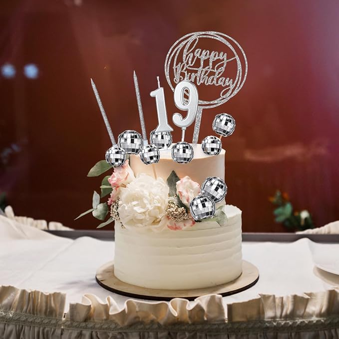 Yerliker 34 Pcs Happy Birthday Cake Toppers Decorations Birthday Candles DIY Cake Decor for Men Women Wedding Anniversary(Disco Color)