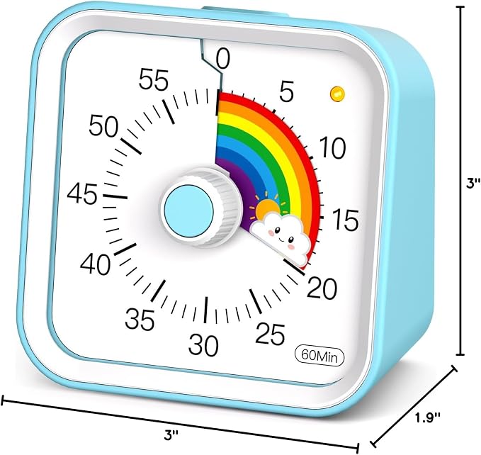 Visual Timer for Kids with Pause Function, Cute Silent Timer with Rainbow for Classroom, Teaching, Task, Kitchen, 60 Minute Countdown Time Management for ADHD (Rainbow Blue)