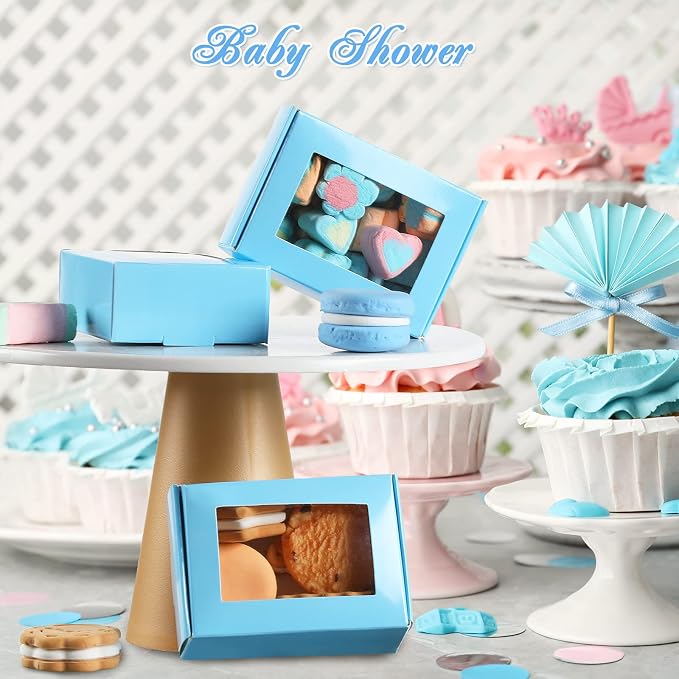 Zonon 60 Pcs Soap Boxes for Homemade Packaging, Mini Kraft Boxes with Window for Bakery Candy Soap Making Gift Packaging, 3.7x2.6x1.4 Inch (Blue)
