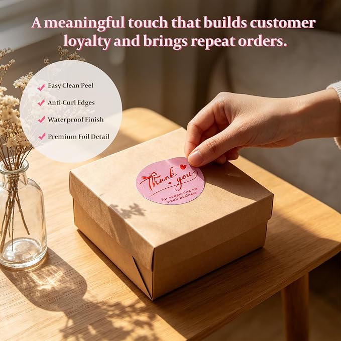 BEYGORM 1000 PCS Thank You Stickers for Small Business, 1.5 in Waterproof Pink Round Gold Foil Packaging Labels, Elegant Envelope Seals for Shipping, Bakery, Cookies, and Gift Boxes