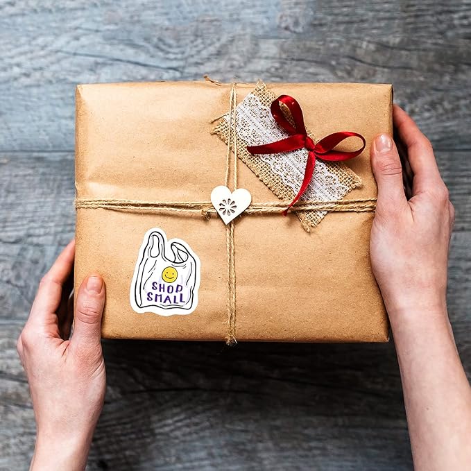 Littlefa 1.5” Shopping Small Stickers for Small Business, Shop Small Stickers for Store Gift Bags Packaging Shopping, Smile Environmental Bag Desgin Handmade Sticker 500 PCS