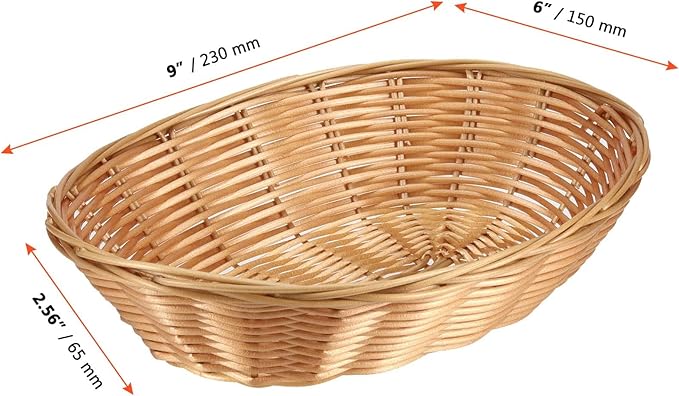 SINJEUN 15 Pack Wicker Bread Basket, Handwoven Oval Plastic Basket, Woven Tabletop Fruit Vegetables Food Serving Basket for Home, Kitchen, Restaurant, Light Brown
