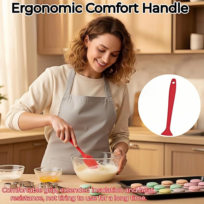 6-Piece Silicone Spatula Set, Heat Resistant Up to 230°C, Non-Scratch Non-Stick Cookware, Seamless One-Piece Design,with Pastry Brush for Baking Cooking Mixing (Red)