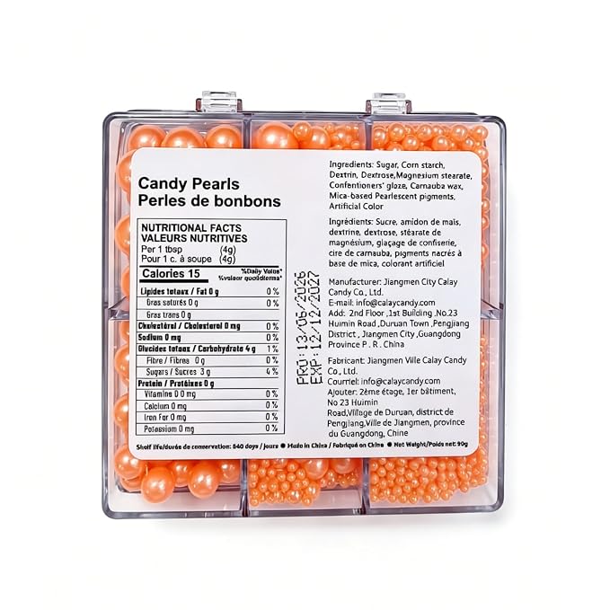 HeDeon&Rles Orange Nonpareil Pearls Sprinkles for Baking Decorating 90g/3.17oz 4 Size Mix Edible Preals for Cake Cupcake Pancake Icing Decoration Independence Christmas Halloween Supplies