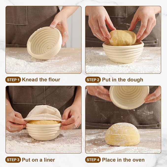 6 Pack 5 Inch Mini Banneton Bread Proofing Basket, Mini Sourdough Baking Supplies, Small Banneton Proofing Baskets for Artisan Bread Baking and Dough Rising