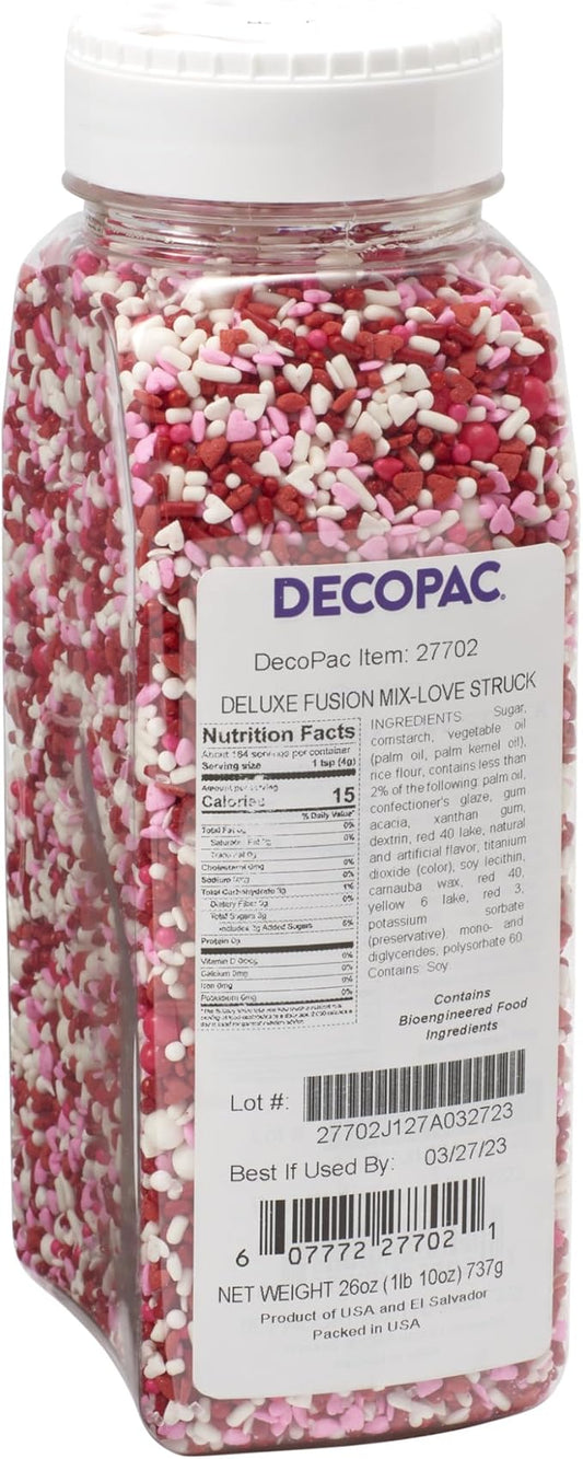 DecoPac Love Struck Fusion Mix Sprinkles, 26oz, Shaped Candy Sprinkles in Handheld Container, Edible Decorations For Valentines & Anniversary Celebration Cakes, Cupcakes, Cookies and Donuts
