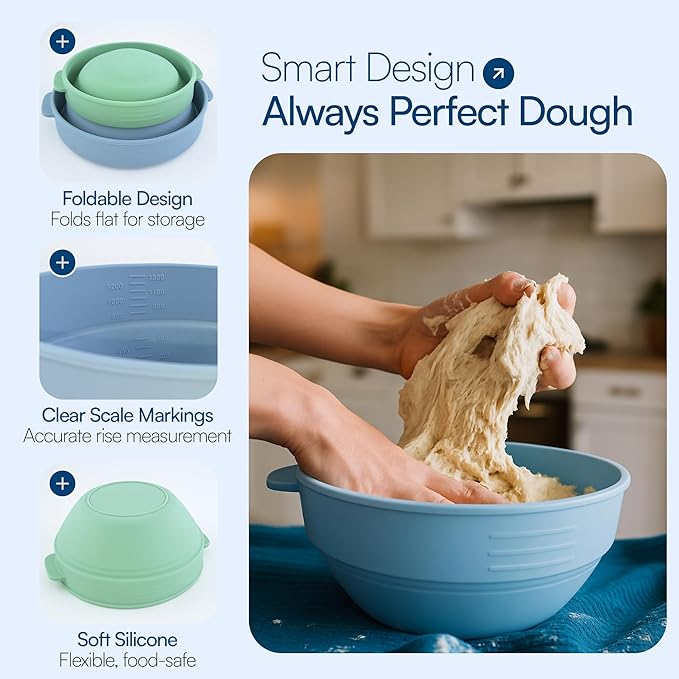 Pizza Dough Proofing Containers with Lids – 4-Pack Silicone Stackable Boxes for Pizza Dough Balls – Airtight, BPA-Free Rising Buckets – Microwave & Freezer Safe Storage Set