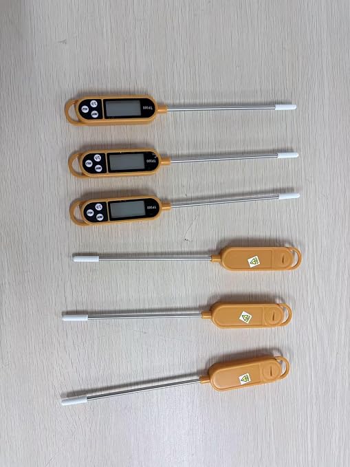 Copkim Instant Read Meat Thermometer with Long Probe 9.65 Inch Kitchen Cooking Food Candy Waterproof Digital Thermometer for BBQ Water Milk Yogurt Liquid(Orange,6 Pcs)