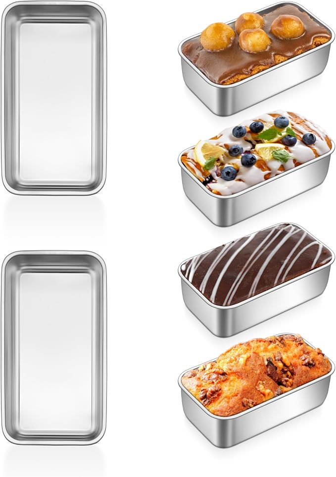 P&P CHEF Stainless Steel Mini Bread Loaf Pans, 6 PCS, Lasting & Rust-free | 6.3 x 3.5 Inch, Small Size for Air Fryer & Oven, Ideal for Bread, Meatloaf, Cake and Brownies, Food Grade, Dishwasher Safe