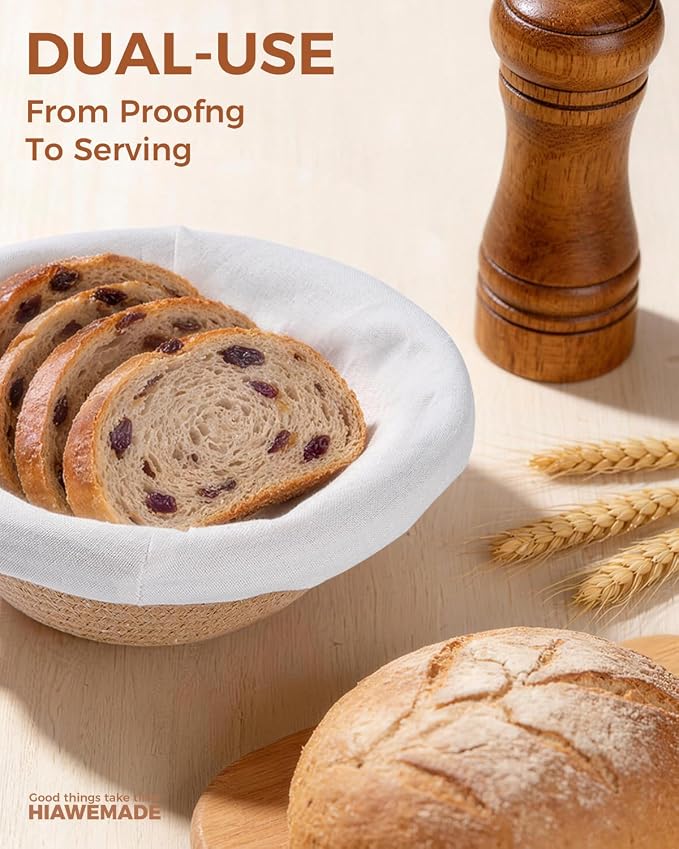 Banneton Bread Proofing Basket, Natural Cotton Rope Bread Baskets with Reusable Liners & Dust Covers, Artisan Sourdough Bread Baking Supplies, 9'' Round & 10" Oval