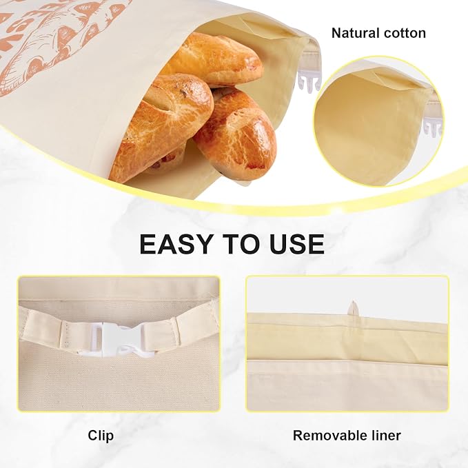 2 Pack Beeswax Bread Bags with Replaceable Liners,Reusable Bread Bags for Homemade Bread, XL Eco-Friendly Food Storage Bags for Extended Food Freshness,13X17 inch