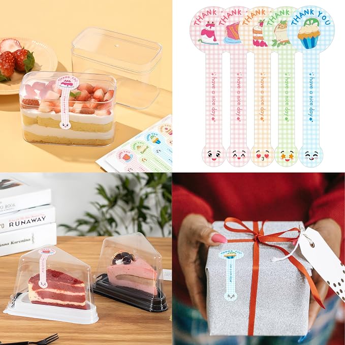Beyonday 300pcs Handmade Lollipop Baking Stickers for Cake Box/Tins/Jars/Coffee Cups/Bottles, Cute Cake Long Label Sealing Bakery Stickers for Gift Wrapping Self-Adhesive Tamper Evident Seal Labels