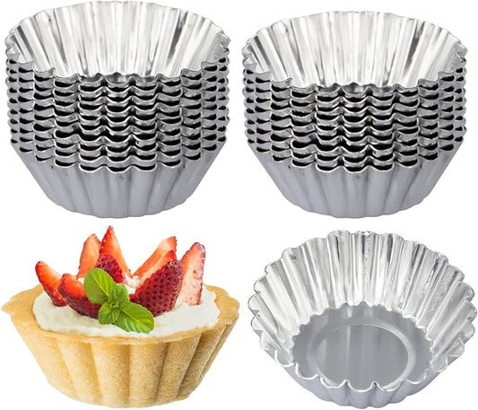20 Pack Egg Tart Shell Pans, 2.8 x 0.8in Mini Aluminum Cupcake Pans Pie Cookie Muffin Tins Reusable Baking Mold Cups