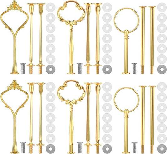6 Sets 3 Tier Cake Stand Hardware Tiered Tray Plate Hardware Kit Heavy Metal Cake Fruit Food Plate Stand Fitting Stacking Kit for Serving Dessert Cupcake Dish Food(Cute,Gold)