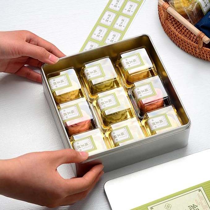 EchoDone 50 Set Clear Square Plastic Mini Cupcake Boxes (Gold) | Candy Muffin Square Mooncake Box Single Container Wedding Birthday Gift Box