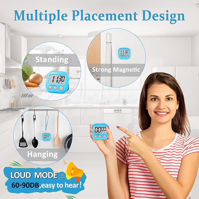 ZILLEEN Classroom Timers for Kids Classroom Magnetic Digital Kitchen Timers for Cooking Teachers Gym Game 6 Pcs Blue Green Pink Purple Yellow Orange