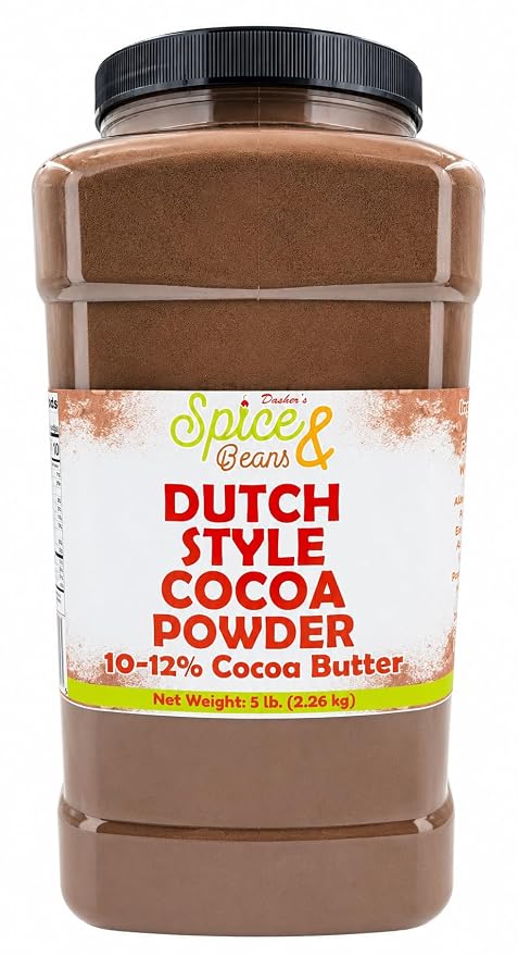 Dutch Process Cocoa Powder | 100% Unsweetened Cocoa | Bulk 5 lb Container | Rich Dark Baking Cocoa for Brownies, Cakes, Hot Chocolate & Smoothies | Dasher’s Spice & Beans
