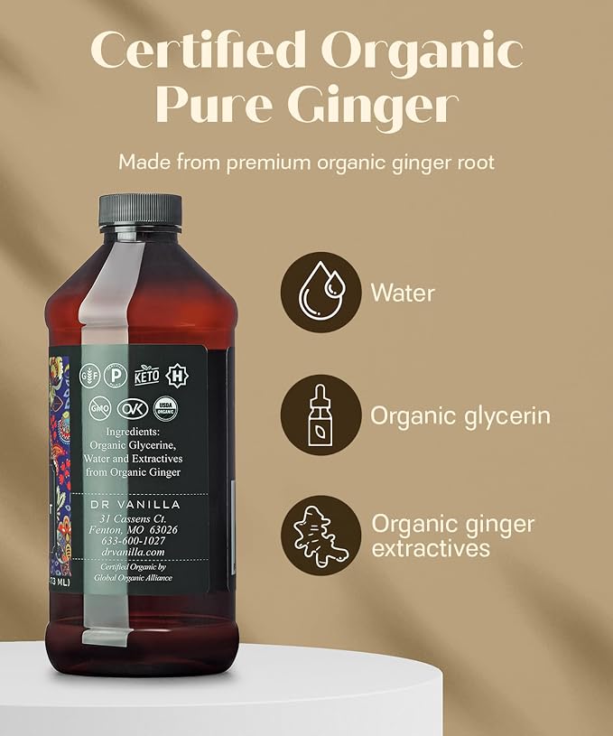 Organic Ginger Extract, 16 fl oz - sugar‑free, GMO‑free, gluten‑free, vegan, paleo, keto, kosher, and halal