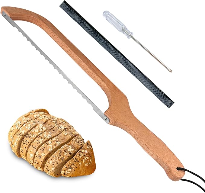 HOTTOR Sourdough Bread Slicer,16inch Bread Knife for Homemade Bread,Bread Bow Knife for Sourdough Rounds,Bread Cutter with Protective Cover,Stainless Steel Serrated Bread Knofe