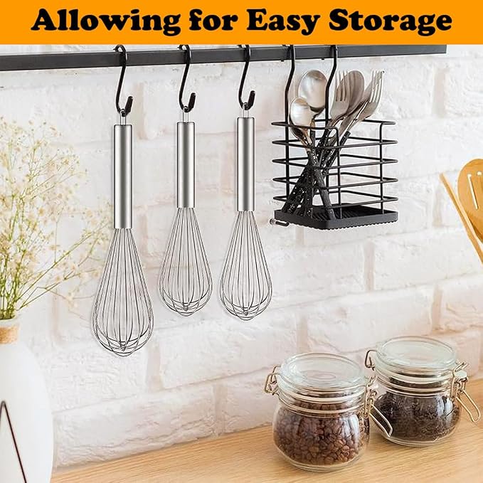 Polly Online Stainless Steel Whisk Set, 3 Packs Balloon Whisk for Cooking, Whisking, Blending (8",10",12")