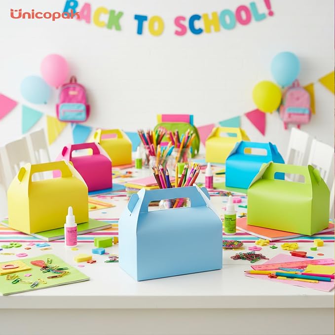 UnicoPak 30 Pack Baby Blue Party Favor Bag Boxes, Gable Gift Boxes for Candies Treats Goodies Cookies, Ideal for Baby Shower, Blue Party Favors, Theme Birthday Party, Valentine's Day, 6.5x3.5x3.5 Inches