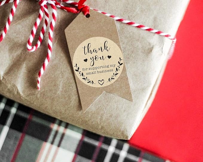 2'' Thank You for Supporting My Small Business Stickers, Kraft Labels Custom Sticker for Bakeries, Crafters & Small Business Owners, 500 Labels Per Roll