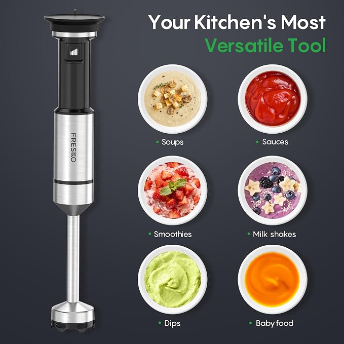FRESKO Immersion Blender Handheld, Corded Hand Blender with Trigger Variable Speed, Anti-Scratch Stainless Steel Shaft, Stick Mixer for Soups, Shakes, Baby Food & Puree