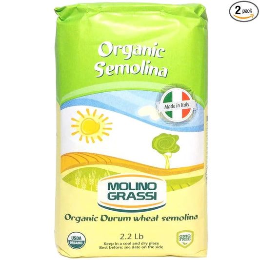 Molino Grassi Organic Durum Wheat Semolina Flour - 2.2 lb (2 Pack)