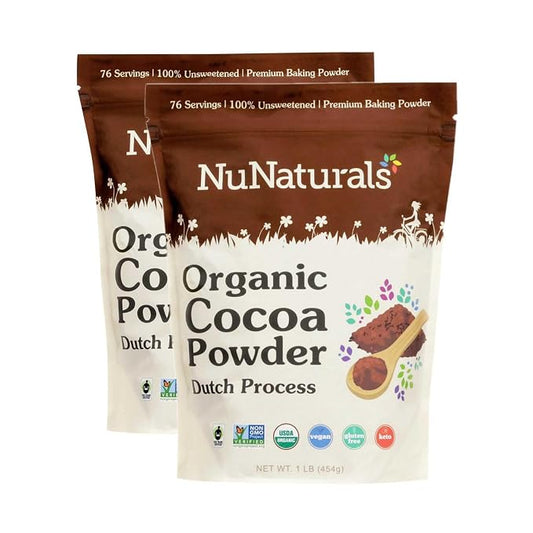 NuNaturals Cocoa Dutch Process Organic Fairtrade Certified 10-12%, 1 lb 2 Pack