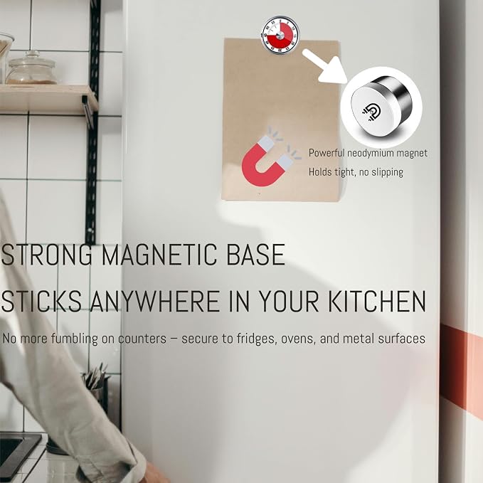 Mechanical Kitchen Timer, 60 Minute Wind Up Magnetic Visual Cooking Timer with Loud Alarm, Stainless Steel No Batteries Countdown Timer for Kitchen Cooking, Classroom, Office, Chef, Teacher (White)