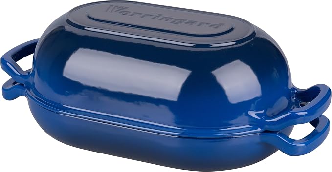 VORRINGARD Enameled Cast Iron Sourdough Bread Oven, Dutch Oven, Loaf Cast Iron Bread Pan for Homemade Bread Baking, Meatloaf Pan with Lid, 5QT, Blue