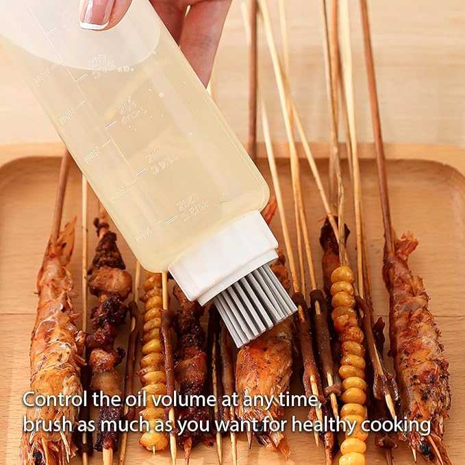 Food - Grade Silicone Oil Brush Bottle | Soft Heat - Resistant, Reusable Basting Tool With Scale, Outdoor Grill Oil Dispenser | Kitchen Squeeze Bottle, Non - Shedding (175ml 2pcs)