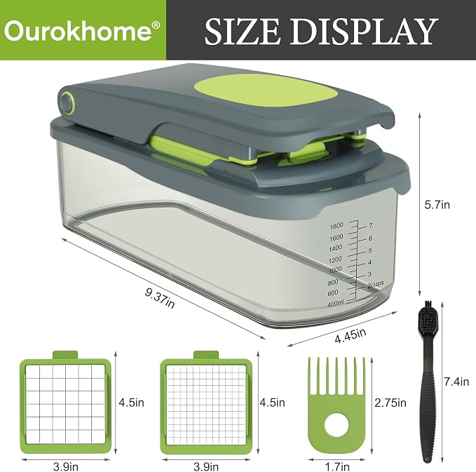 Ourokhome Vegetable Chopper Onion Cutter with Container Multifunctional Food Chopper with 2 Blades, Dough Pastry Bench Cutter Scraper, Stainless Steel Pizza Cutter for Kitchen Baking, Dishwasher Safe
