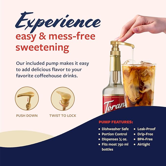 Torani Coffee Syrup, White Chocolate Flavored Syrup for Drinks, Glass Bottle 4-Pack, Pumps Included, 25.4 Fl Oz Ea